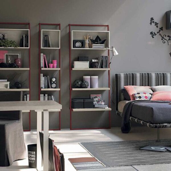 “Composition 01B children’s room by Tomasella – modern Italian kids’ bedroom with loft bed, desk, and integrated wardrobe”