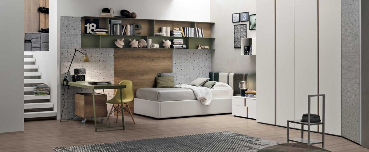 “Composition 02 children’s room by Tomasella – modern Italian kids’ bedroom with bunk bed and integrated storage”