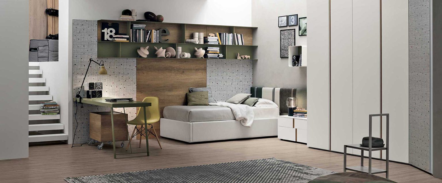 “Composition 02 children’s room by Tomasella – modern Italian kids’ bedroom with bunk bed and integrated storage”