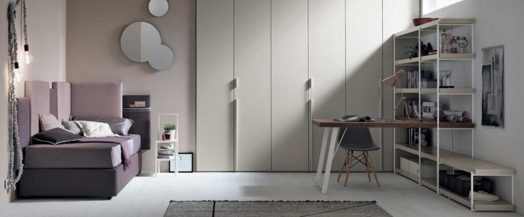 “Composition 04 children’s room by Tomasella – modern Italian bedroom with loft bed and built-in wardrobe”
