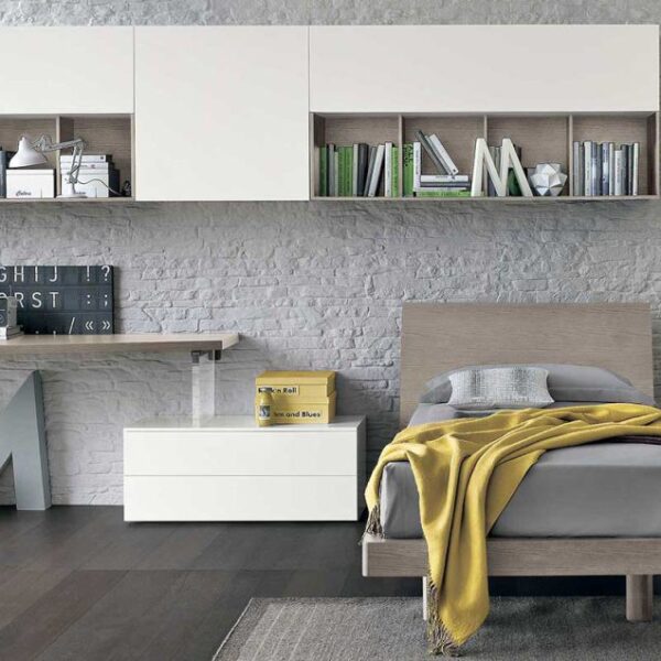 “Composition 06A children’s room by Tomasella – modern Italian kids’ bedroom with compact loft bed and integrated wardrobe”