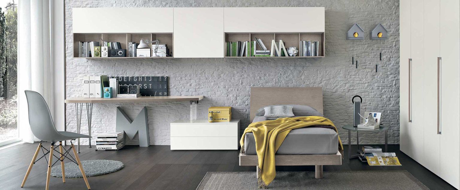 “Composition 06A children’s room by Tomasella – modern Italian kids’ bedroom with compact loft bed and integrated wardrobe”