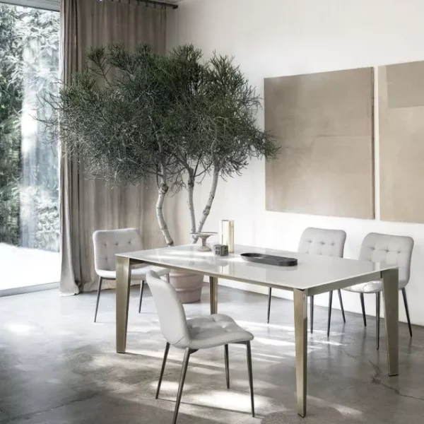 Contemporary Cruz table by Bontempi with a velvet matt anti-scratch lacquered glass surface and metal frame.