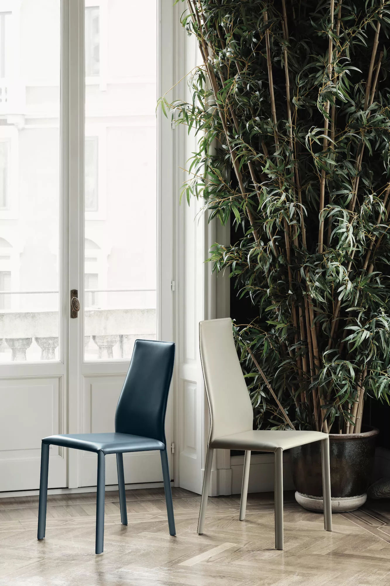 Delilah by Bontempi chair with plush upholstered seat and slender frame