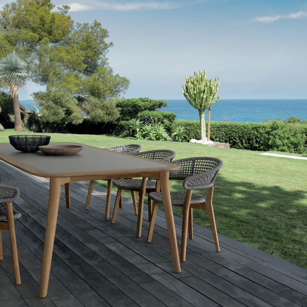 Moon Teak Dining Table 260×110 by Talenti – expansive rectangular outdoor table with natural teak top and modern design