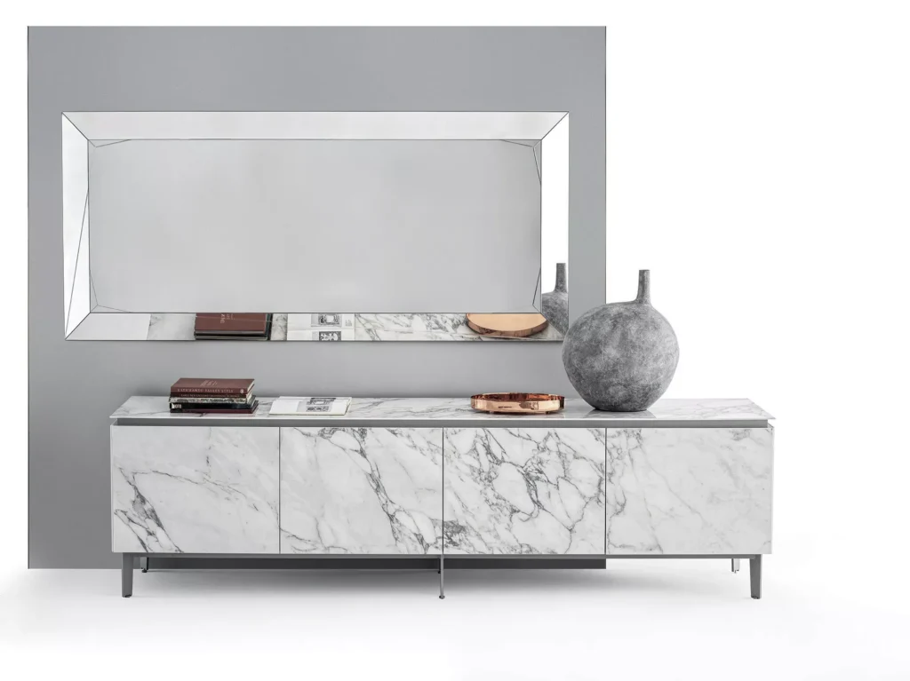 Modern Cosmopolitan sideboard by Bontempi in Royal Oak, MI featuring lacquered wood finish and geometric design.