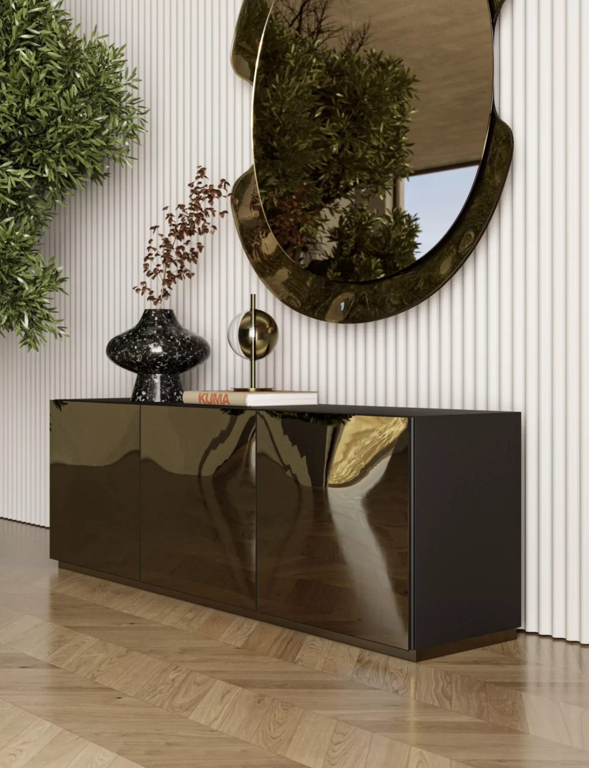 Luxury contemporary Eden sideboard by Bontempi Casa, showcased at Troy Michigan showroom.