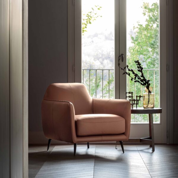 “Ellie armchair by Ditre Italia – modern Italian lounge chair with curved backrest and tailored upholstery”