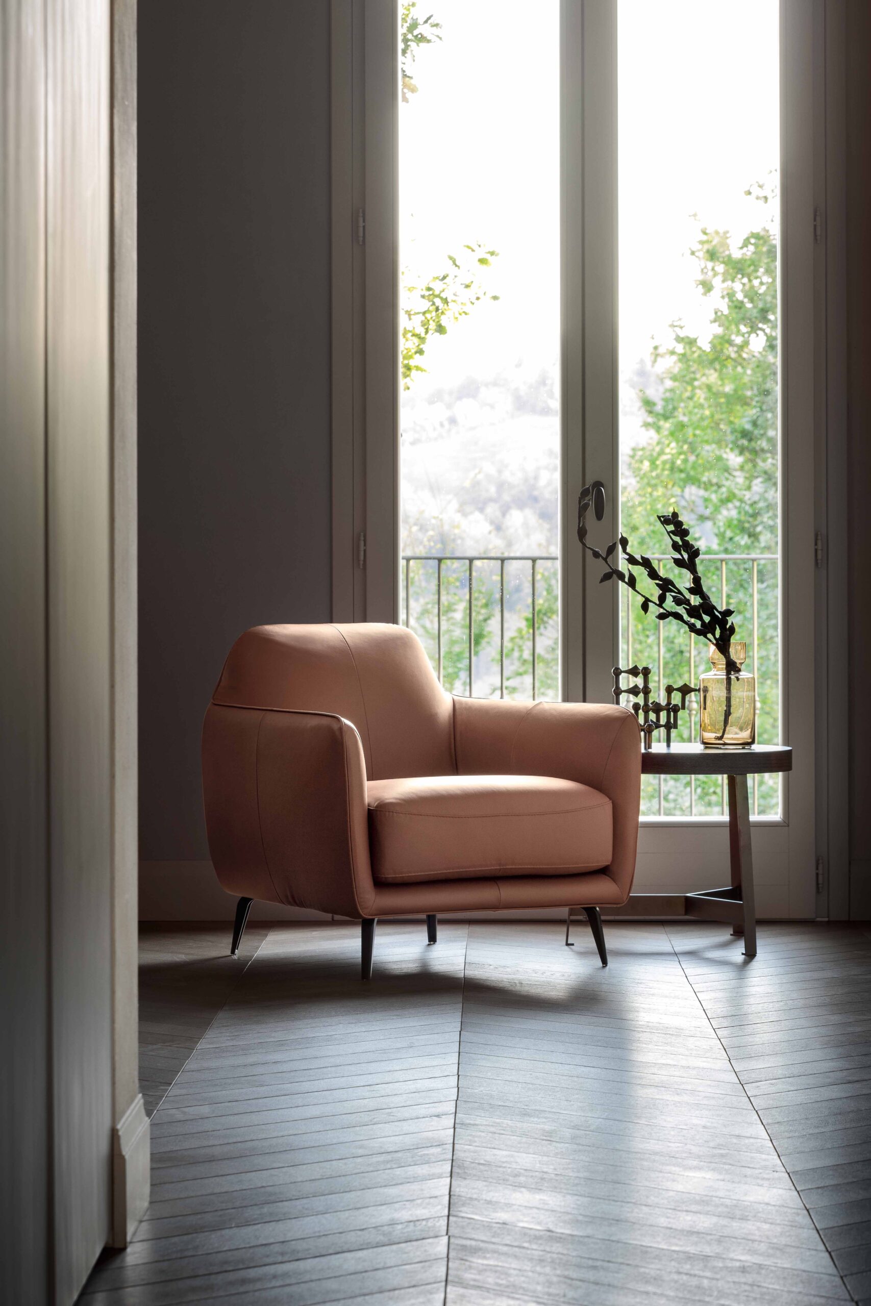 “Ellie armchair by Ditre Italia – modern Italian lounge chair with curved backrest and tailored upholstery”