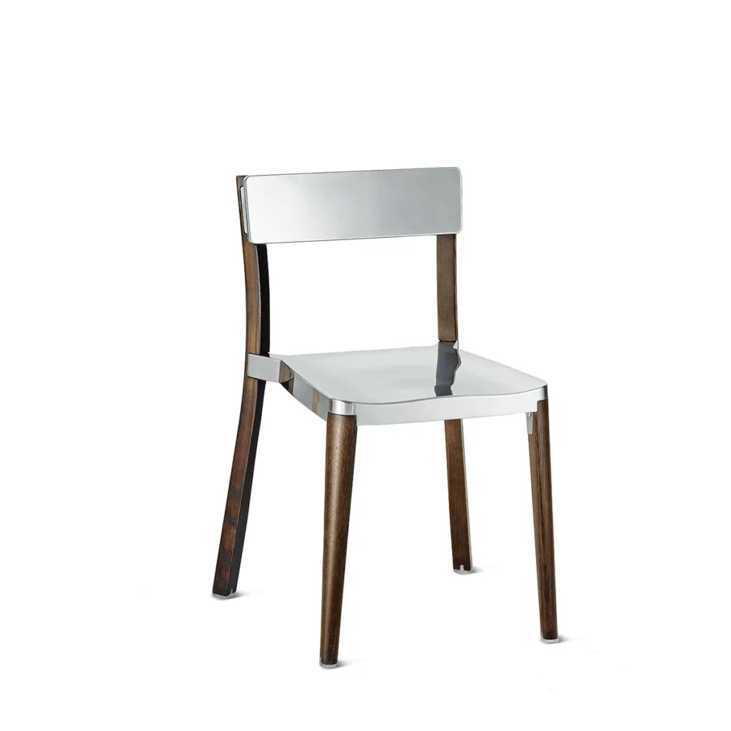 Lancaster Chair by Emeco, featuring a solid ash wood frame and die-cast recycled aluminum seat and back, designed by Michael Young. 1stdibs.com +7 shophorne.com +7 lightology.com +7