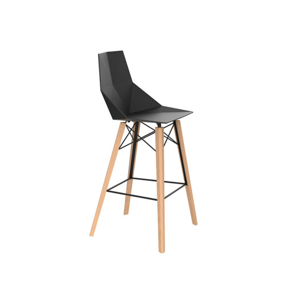 FAZ Wood Stool by Vondom – modern outdoor stool combining angular design with warm wooden accents
