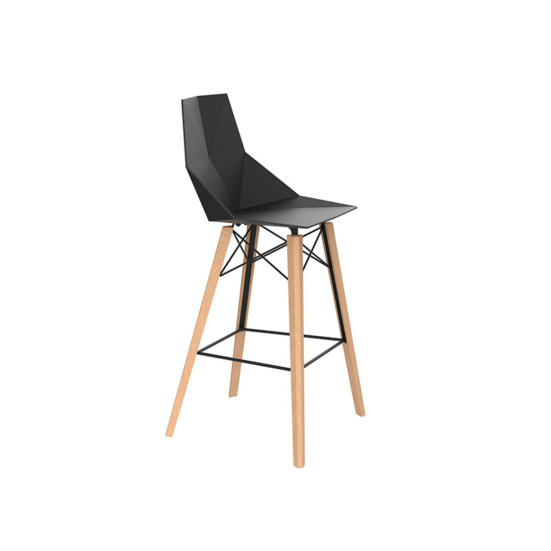 FAZ Wood Stool by Vondom – modern outdoor stool combining angular design with warm wooden accents