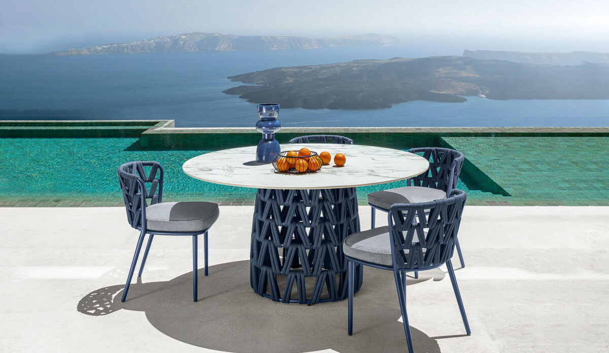 Outdoor Swipe Dining Table 300×110 by Talenti combining minimalist aesthetics with sturdy performance