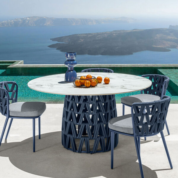Swipe Dining Table D150 by Talenti – round outdoor table with sculptural design and spacious dining surface