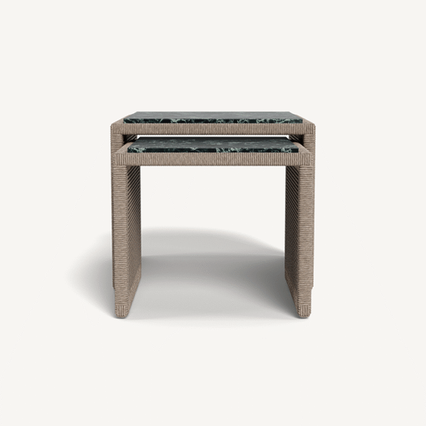 “Formentera Nesting Side Tables by Harbour – modern outdoor tables with minimalist silhouette and stacked design”