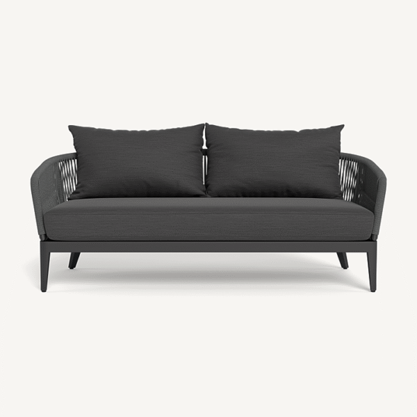 “Hamilton 2 Seat Sofa by Harbour – modern outdoor loveseat with clean lines and solid teak base”
