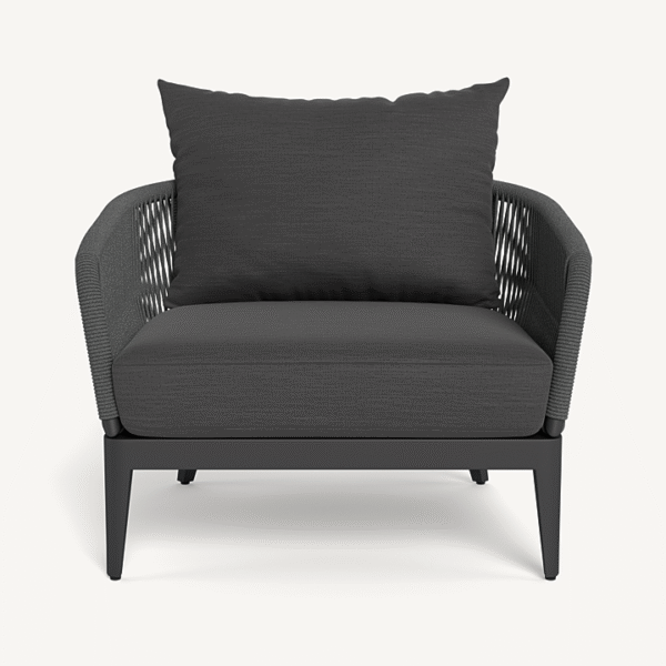 “Hamilton Lounge Chair by Harbour – modern outdoor seating in teak with plush cushion”