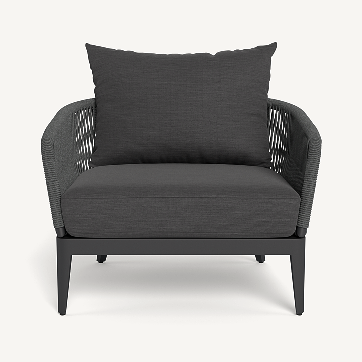 “Hamilton Lounge Chair by Harbour – modern outdoor seating in teak with plush cushion”