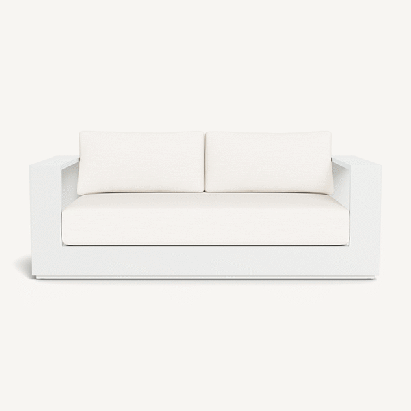 “Harbour Hayman 2 Seat Sofa – sleek aluminum-framed outdoor loveseat with minimalist design”