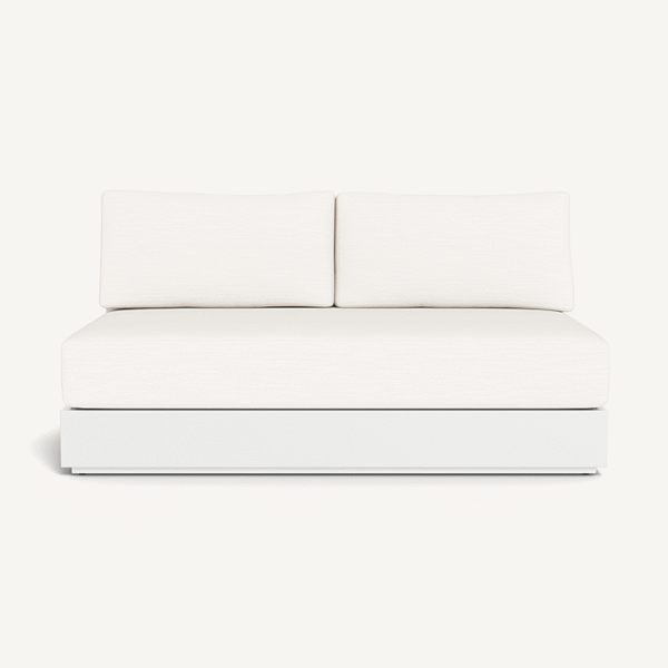 “Hayman Aluminum 2 Seat Armless Sofa by Harbour – sleek modern outdoor sofa with powder-coated frame”