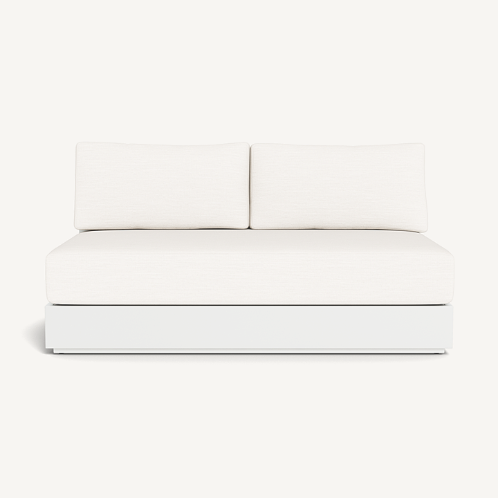“Hayman Aluminum 2 Seat Armless Sofa by Harbour – sleek modern outdoor sofa with powder-coated frame”