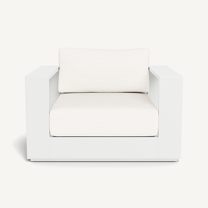 "Hayman Aluminum Swivel Lounge Chair by Harbour – sleek outdoor chair with powder-coated aluminum frame and plush cushions"