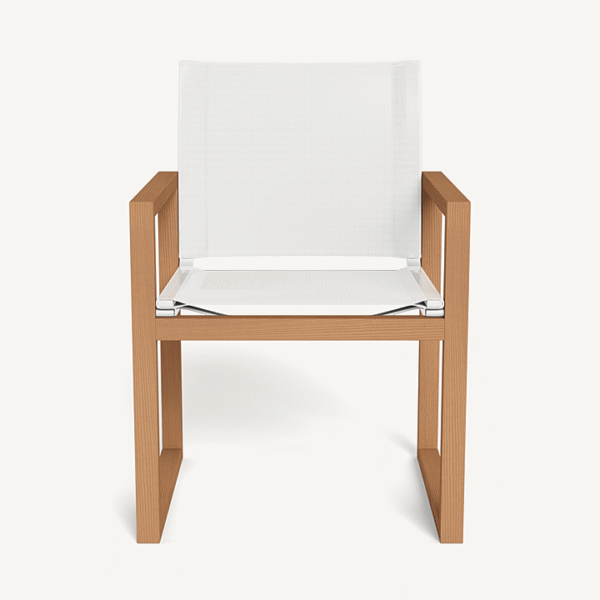“Hayman Teak Dining Chair by Harbour – modern outdoor chair with arms and solid teak frame”