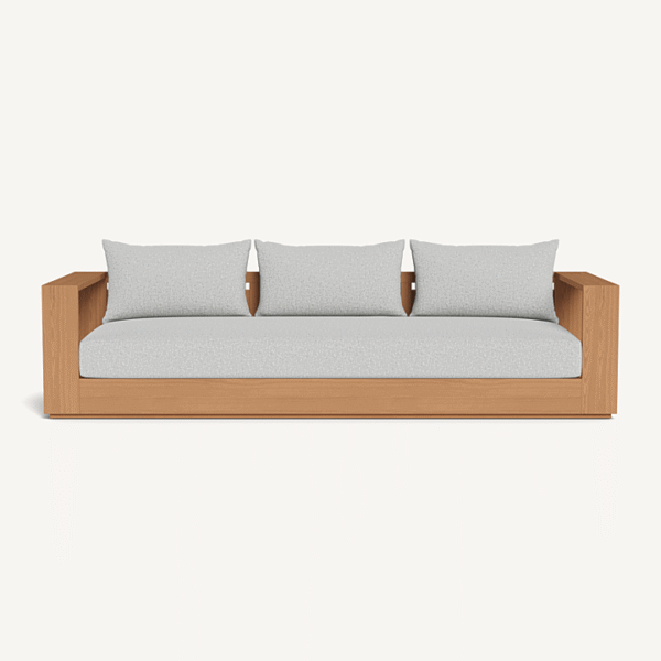 “Hayman Teak 3 Seat Sofa by Harbour – modern outdoor sofa with solid teak frame and deep cushions”
