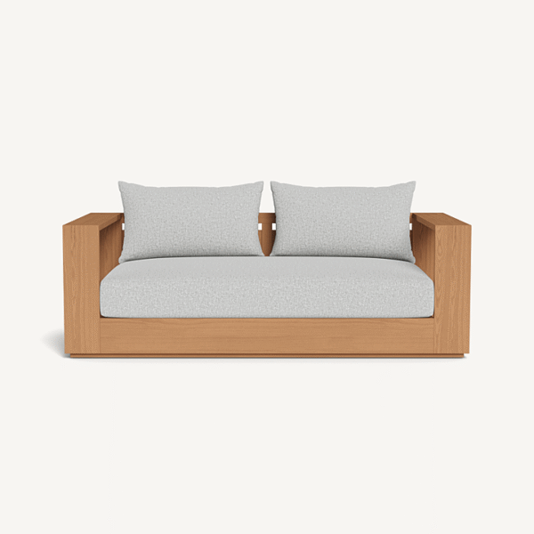  “Hayman Teak 2 Seat Sofa by Harbour – modern outdoor loveseat with solid teak frame and plush cushions”