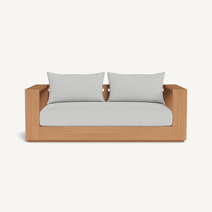  “Hayman Teak 2 Seat Sofa by Harbour – modern outdoor loveseat with solid teak frame and plush cushions”