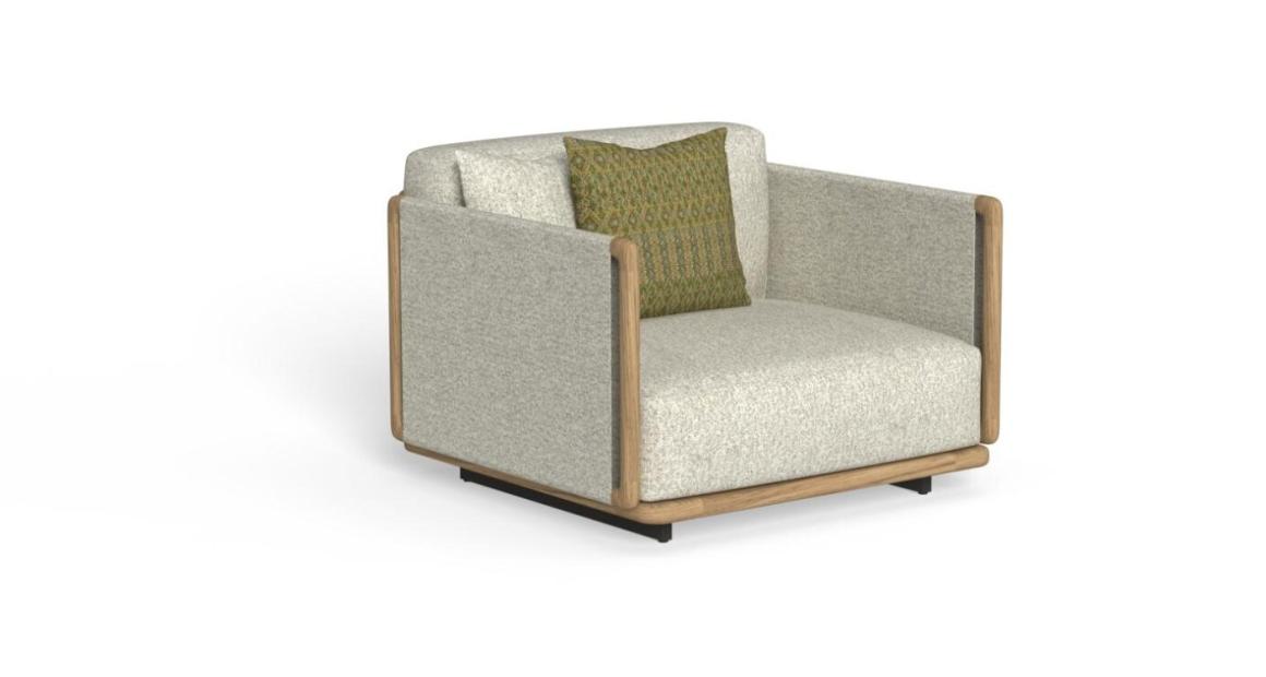 "Contemporary TalentiSpa Jun Armchair with sculpted design and weather-resistant construction."