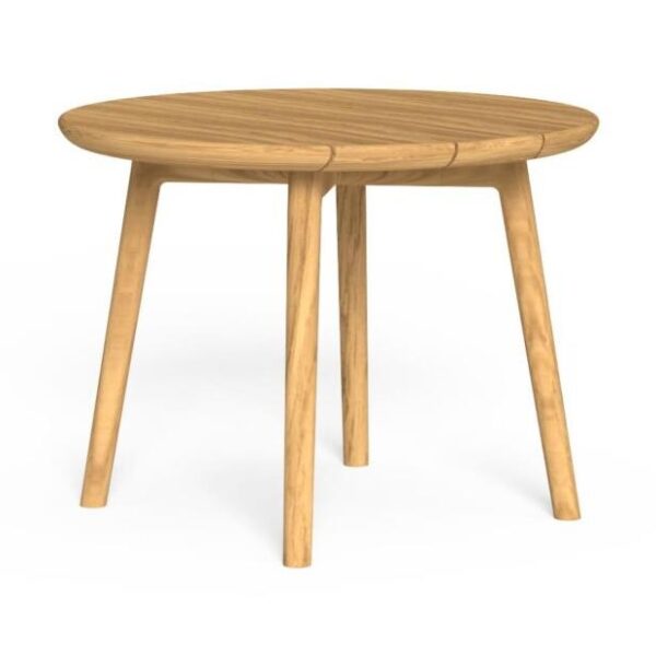 "Modern round outdoor table Karen D100 by TalentiSpa for chic, space-saving dining setups."