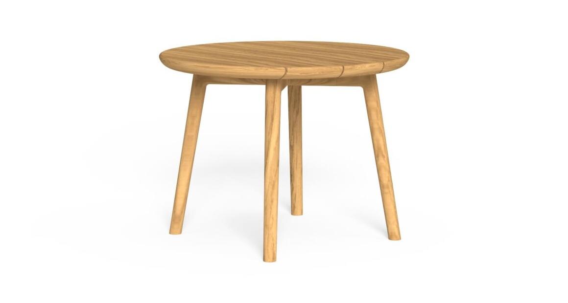 "Modern round outdoor table Karen D100 by TalentiSpa for chic, space-saving dining setups."