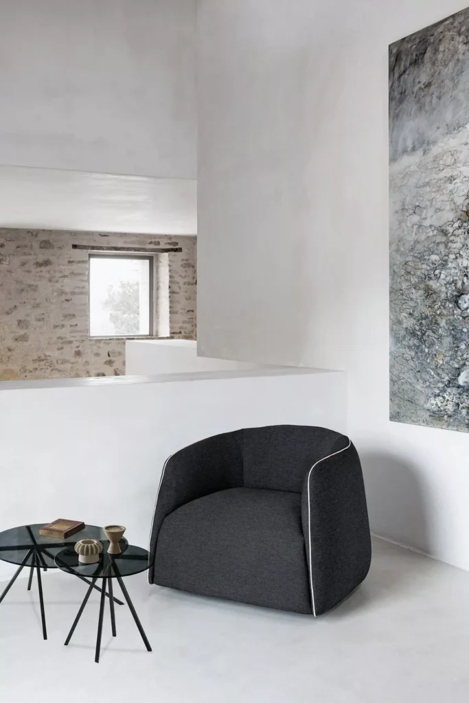 High-end contemporary **Kodi Armchair by Bontempi**, showcased at Birmingham Michigan showroom