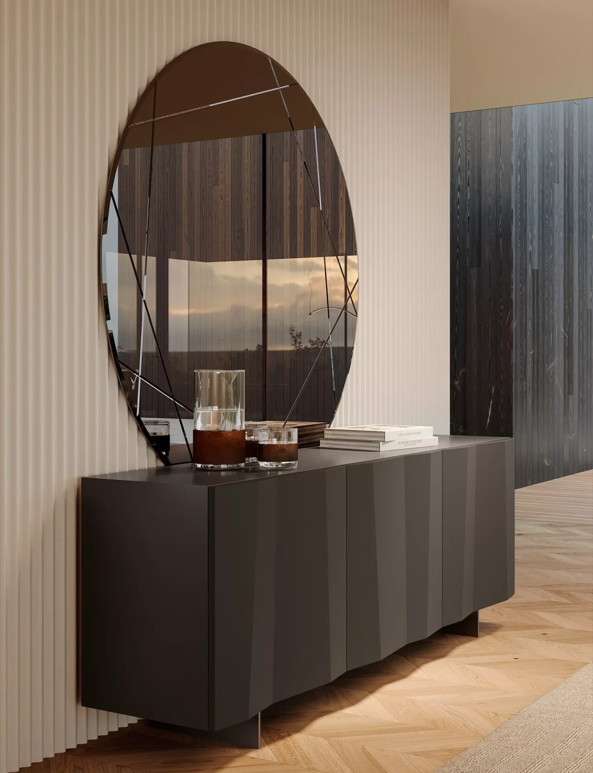 Luxury contemporary Municipality sideboard by Bontempi, showcased at Troy Michigan showroom. If you need further assistance or additional product descriptions, feel free to ask!