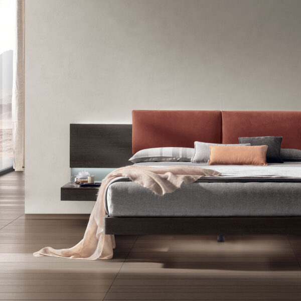 “Shiro bed by Tomasella – modern Italian bed with minimalist upholstered headboard and sleek low-profile frame”