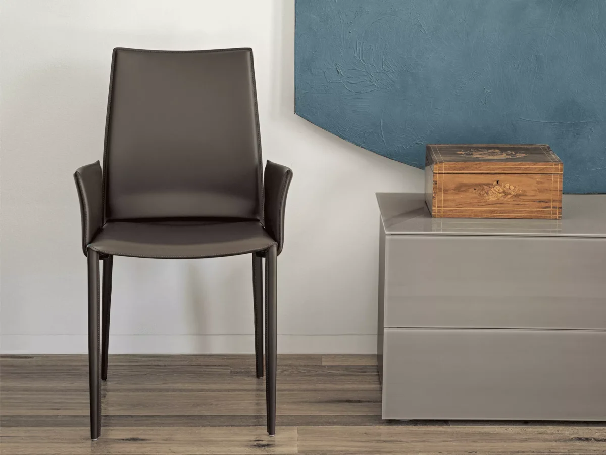 Modern Enea sideboard by Bontempi in Royal Oak, MI featuring a matte lacquered wood structure and glossy lacquered glass panels.
