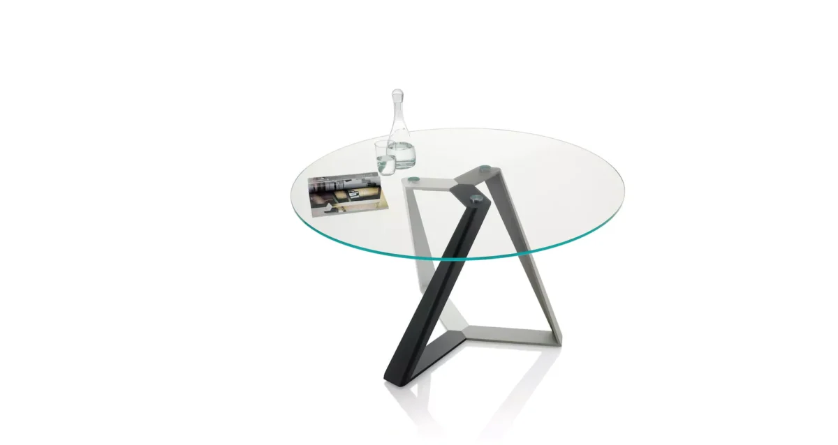 Millennium Round extendable by Bontempi – opened to Ø175 cm with glossy anthracite glass top and black steel structure.