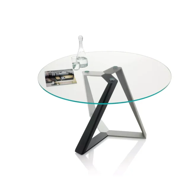 Millennium Round extendable by Bontempi – opened to Ø175 cm with glossy anthracite glass top and black steel structure.