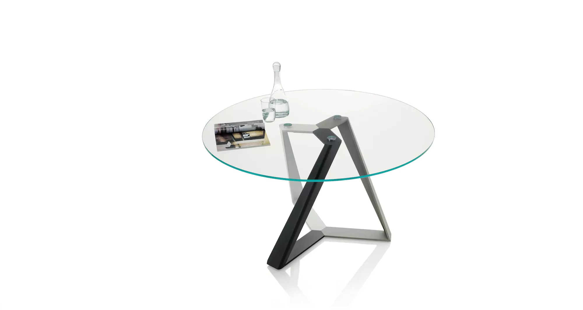 Millennium Round extendable by Bontempi – opened to Ø175 cm with glossy anthracite glass top and black steel structure.