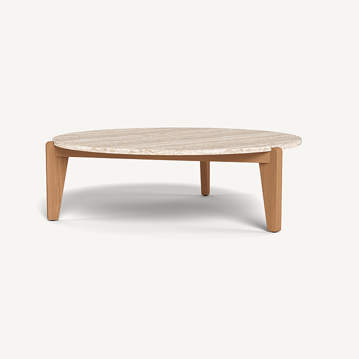 “MLB Round Coffee Table by Harbour – solid teak design with sculptural simplicity for outdoor living spaces”