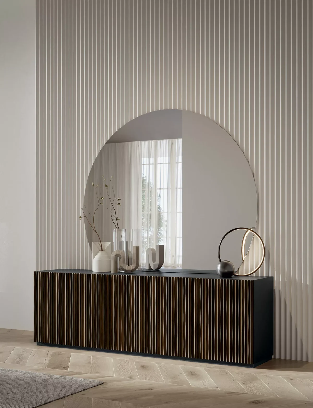 Luxury contemporary Musa sideboard by Bontempi Casa, showcased at Troy Michigan showroom.