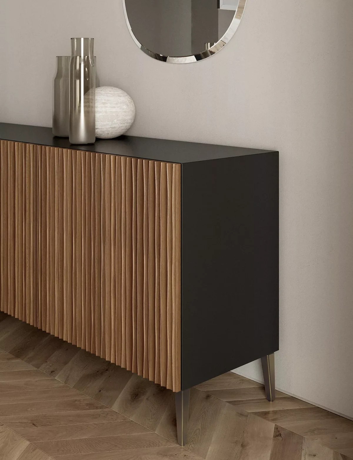 Luxury contemporary Musa sideboard by Bontempi Casa, showcased at Troy Michigan showroom.