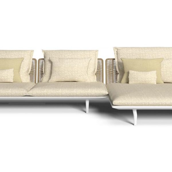 "TalentiSpa’s Cruise//Alu Sofa featuring a modern aluminum structure and modular versatility for outdoor living."