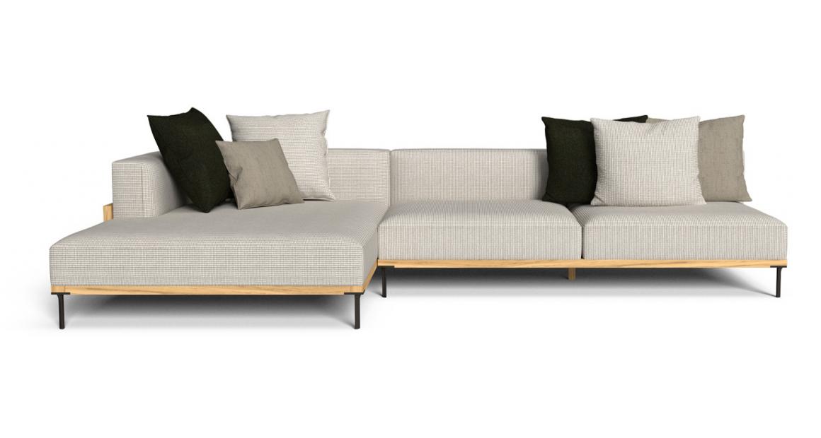 "Natural wood CleoSoft//Wood Modular Sofa by TalentiSpa blending soft fabrics and elegant design."