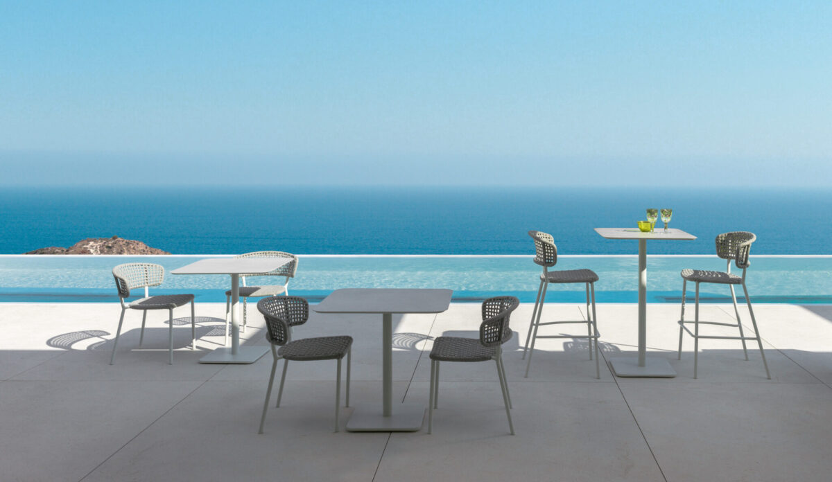 Modern square outdoor dining table, Talenti Moon//Alu, Royal Oak, Michigan.