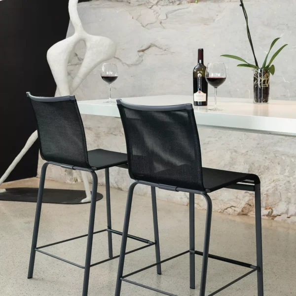 Modern Italian upholstered net footstool by Bontempi in contemporary design, Royal Oak Michigan showroom