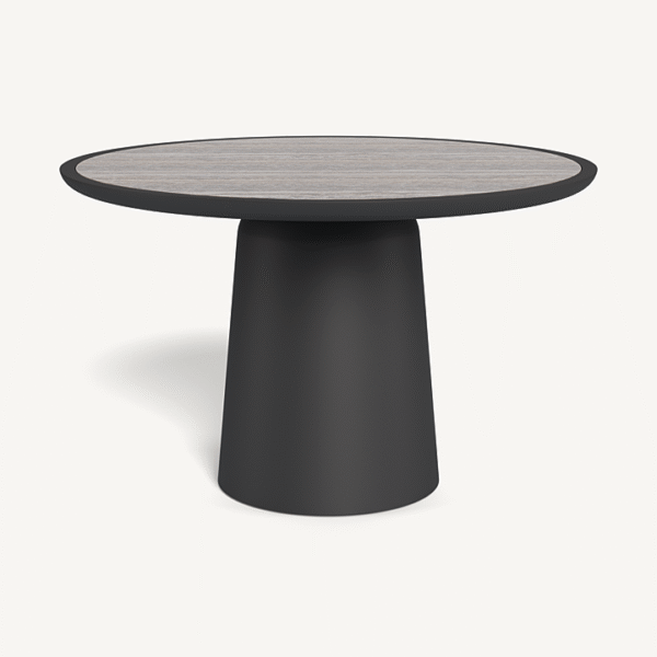 “Nova Aluminum Round Dining Table 48 inch by Harbour – modern outdoor table with sleek powder-coated finish”