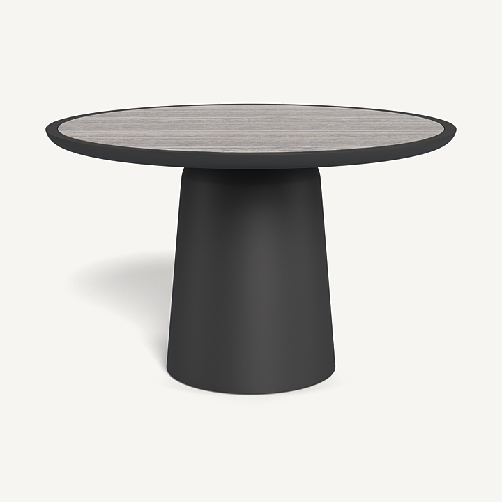 “Nova Aluminum Round Dining Table 48 inch by Harbour – modern outdoor table with sleek powder-coated finish”