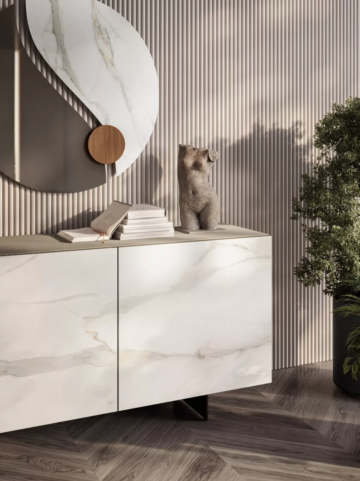Luxury contemporary Olympia sideboard by Bontempi, showcased at Troy Michigan showroom